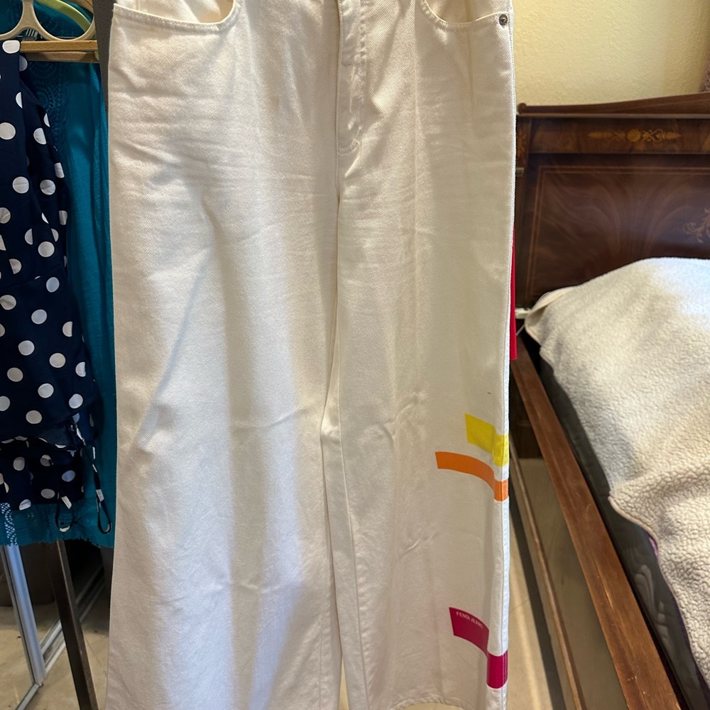 Fendi White Jeans with Multicolor Accents
